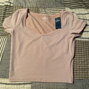 NWT Hollister Seamless Ribbed Fabric Sweetheart Baby Tee Pink Size Medium